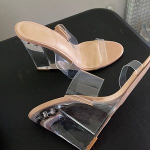 Clear slip on beige wedge shoe 10, never worn.